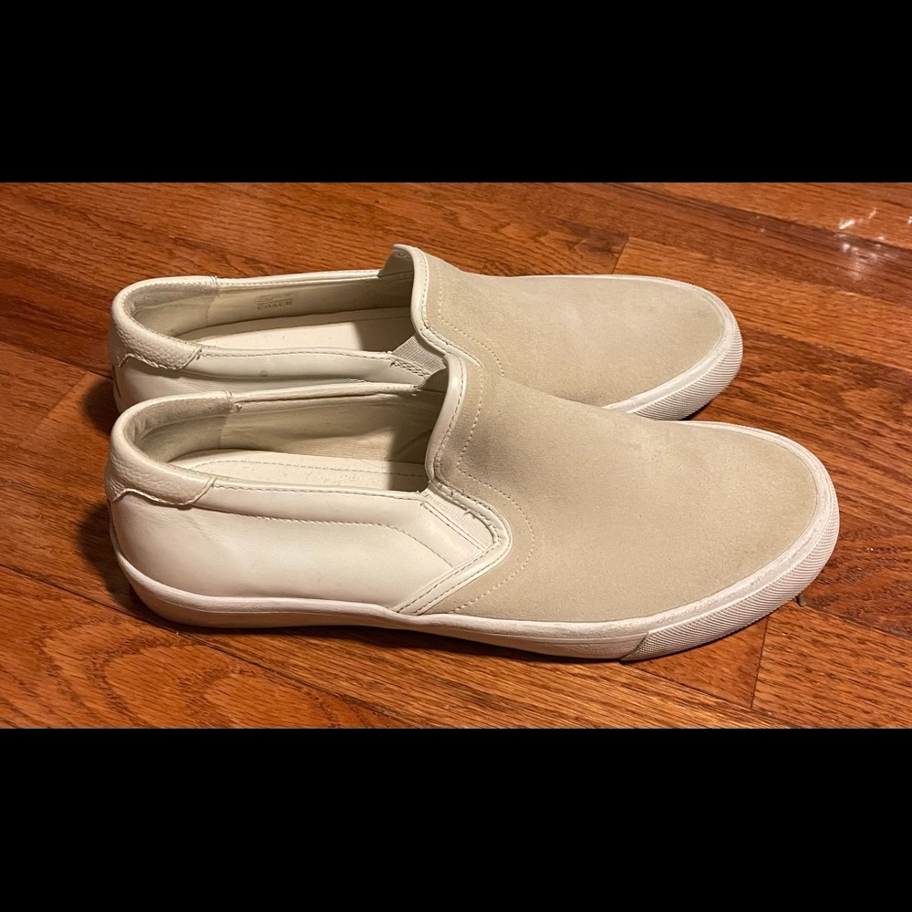 Coach white leather and canvas slip on sneakers size 11